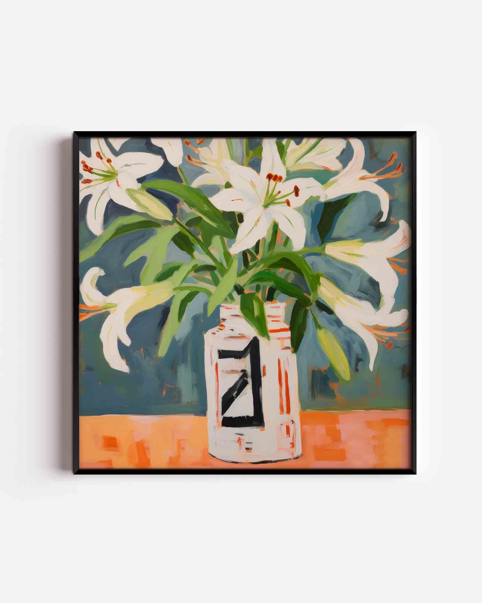 Witte bloemen in vaas Poster