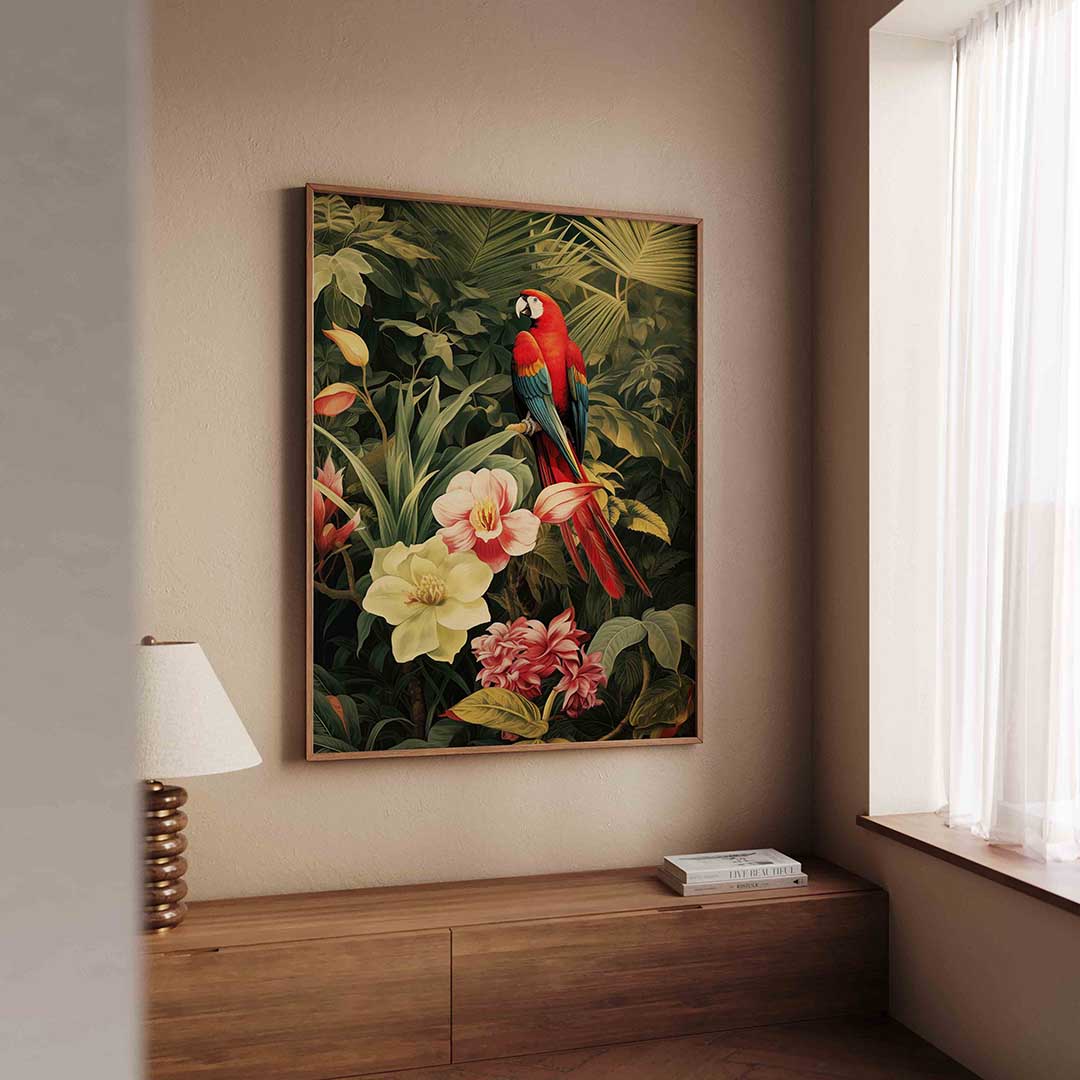 Papegaai en bloemen Poster