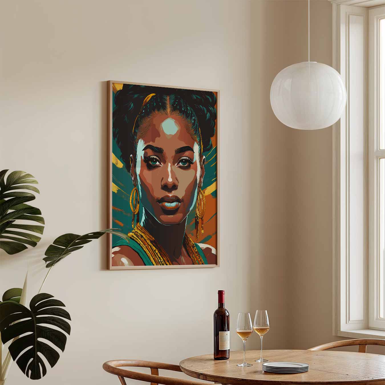 Portret Vrouw in Groen en Oranje Poster-WallArtistic