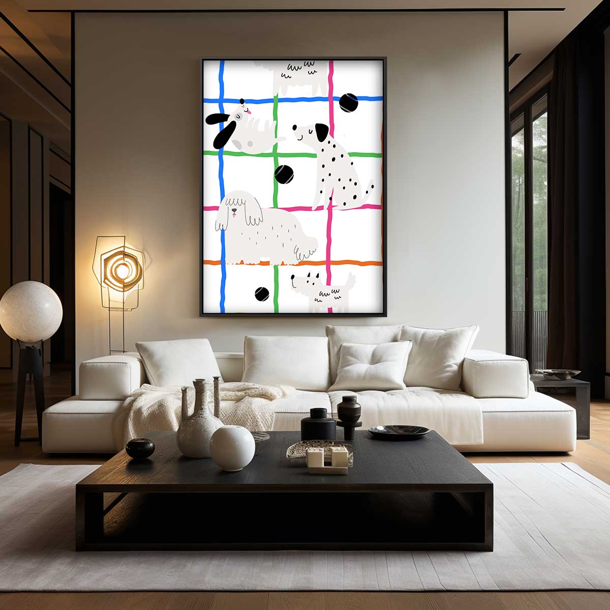 Vrolijke Hondenspeeltuin Kunstwerk-canvas-dibond-plexiglas-wanddecoratie-WallArtistic