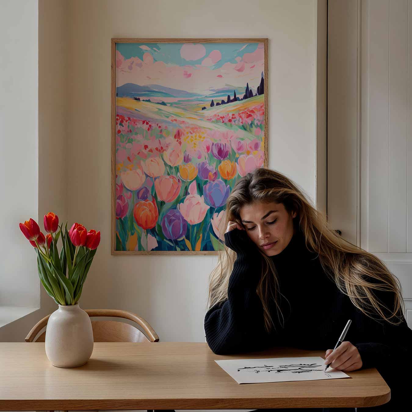 Vrolijke Tulpenweide Poster-WallArtistic