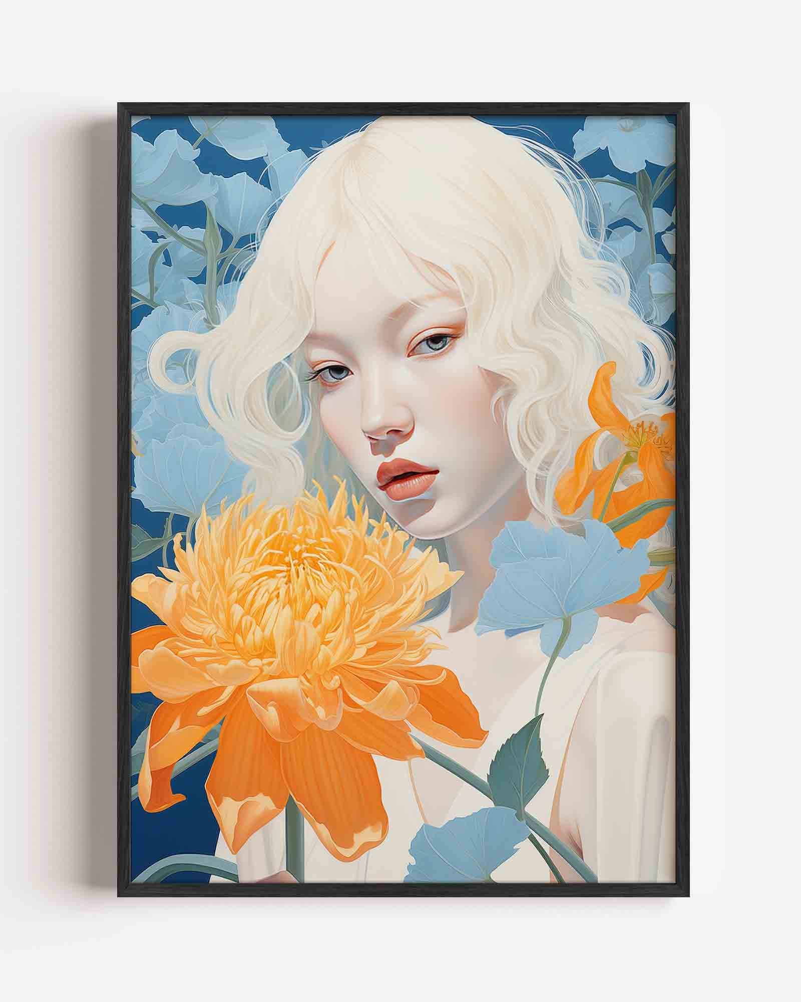 Vrouw met oranje bloem Poster