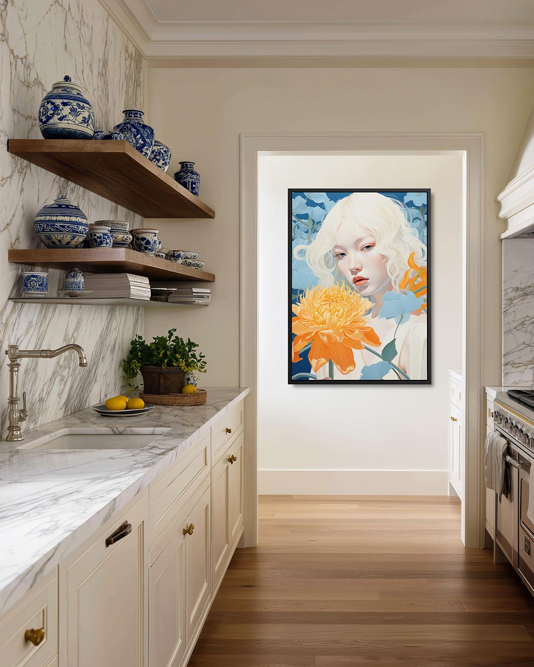 Vrouw met bloemen Kunstwerk