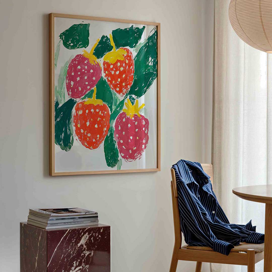 Aardbeien en bladeren Poster