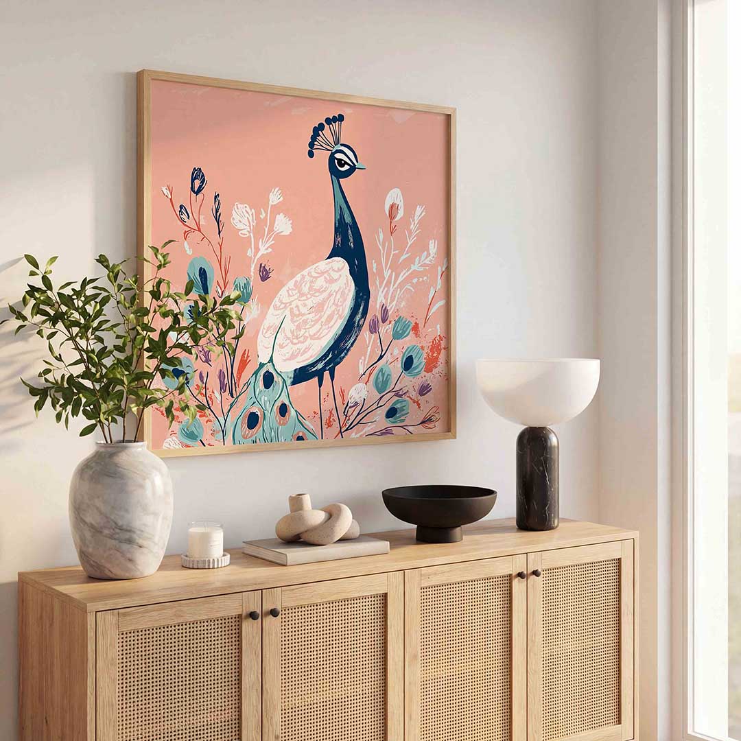 Pauw met bloemen Poster
