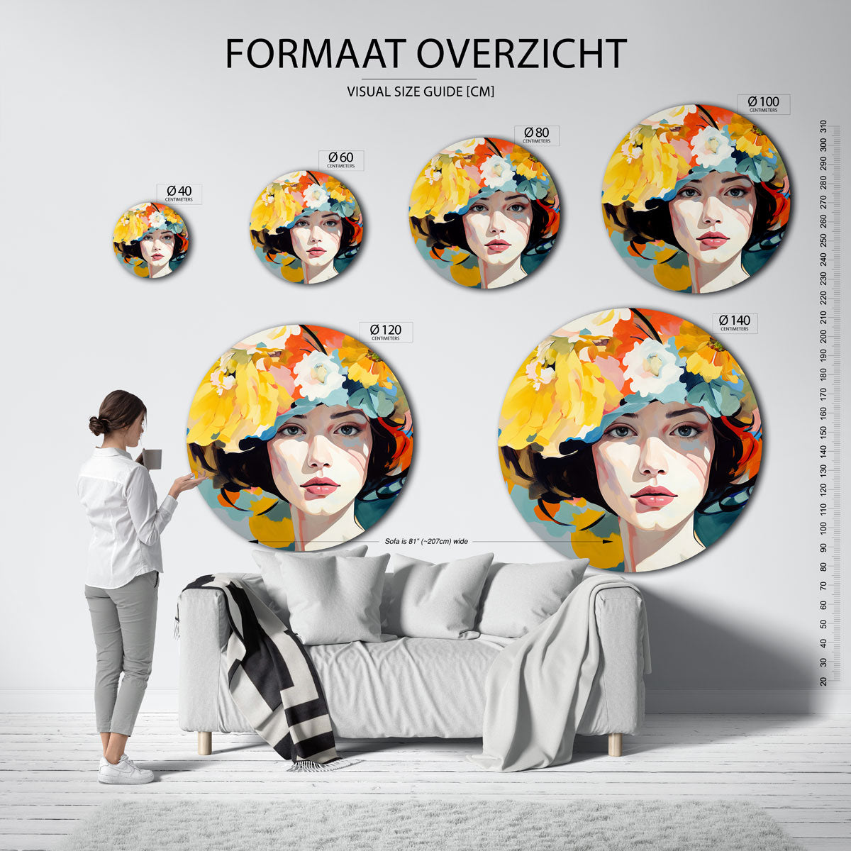 Vrouw met bloemen Muurcirkel