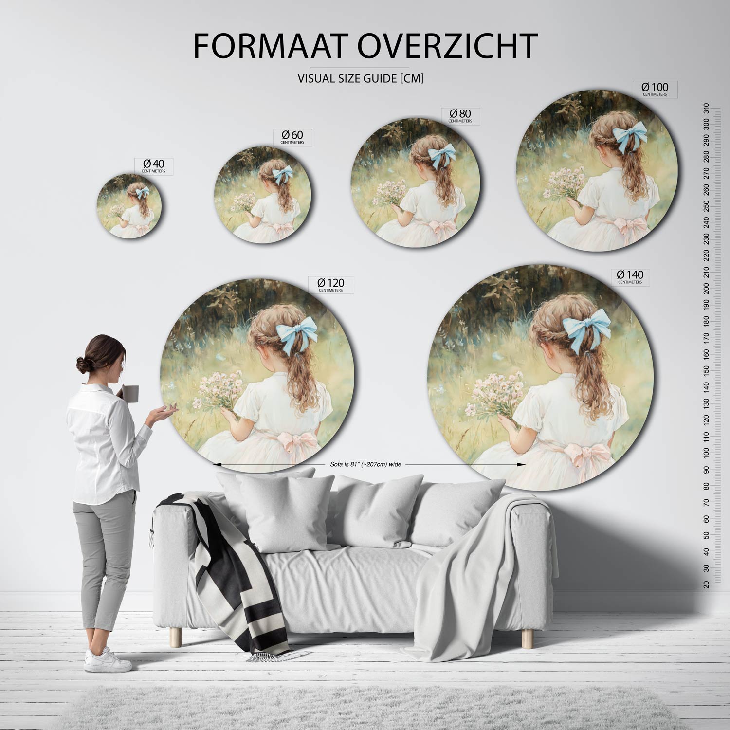 Meisje met bloemen Muurcirkel