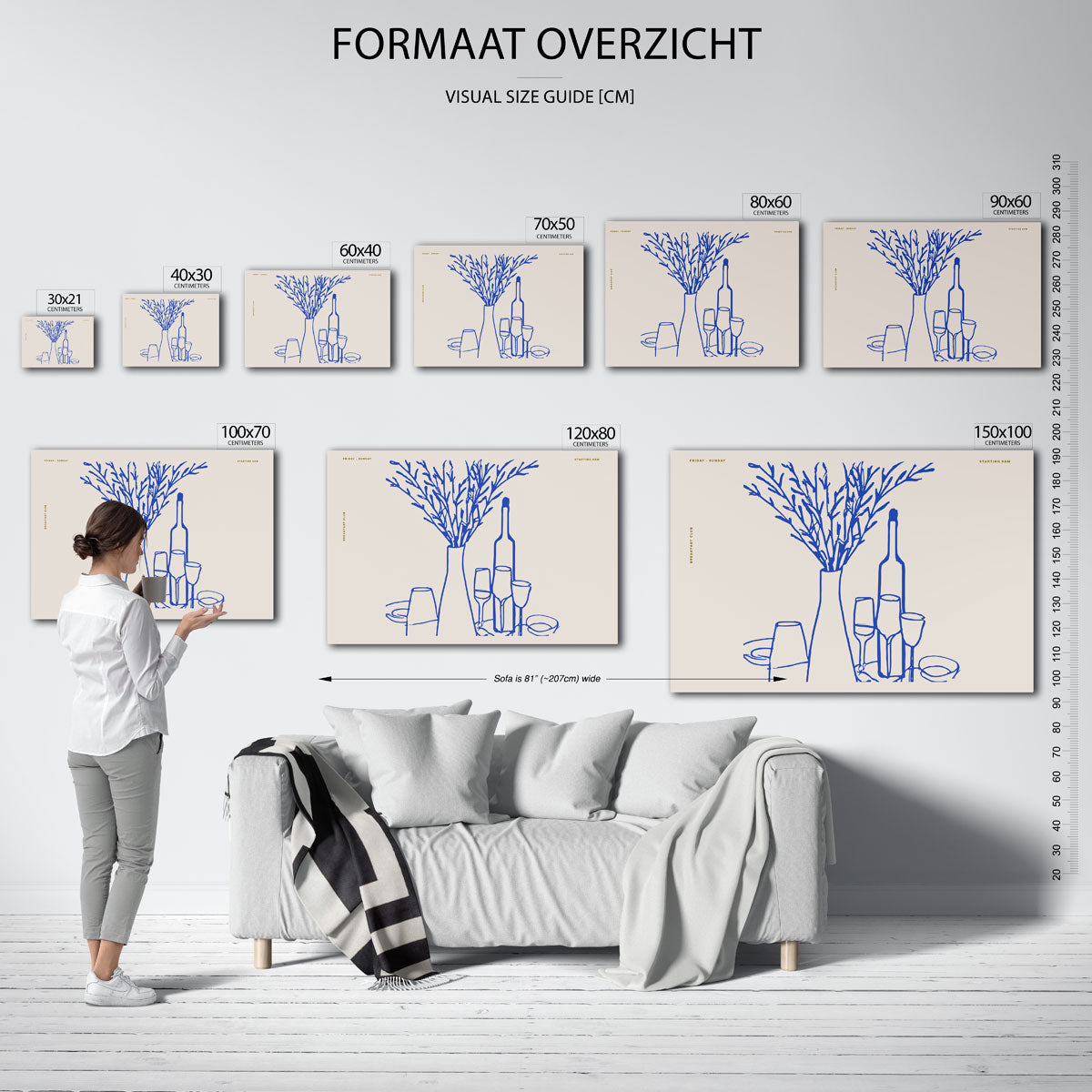 Blauwe fles en glazen Poster