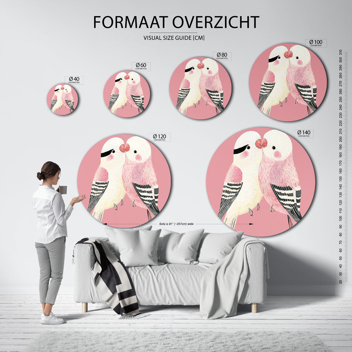 Twee vogels op roze Muurcirkel