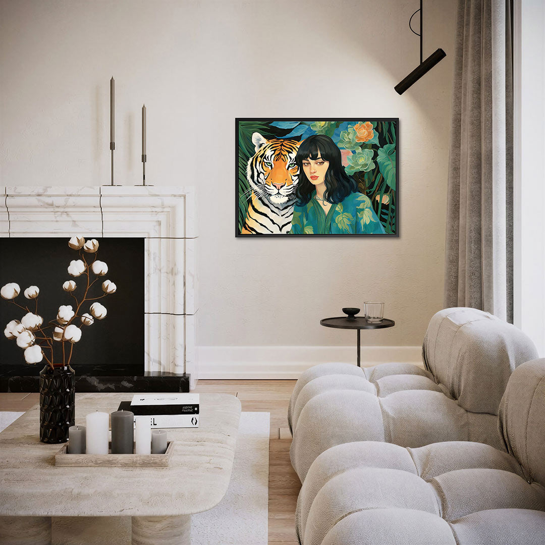 Dier en vrouw portret Kunstwerk