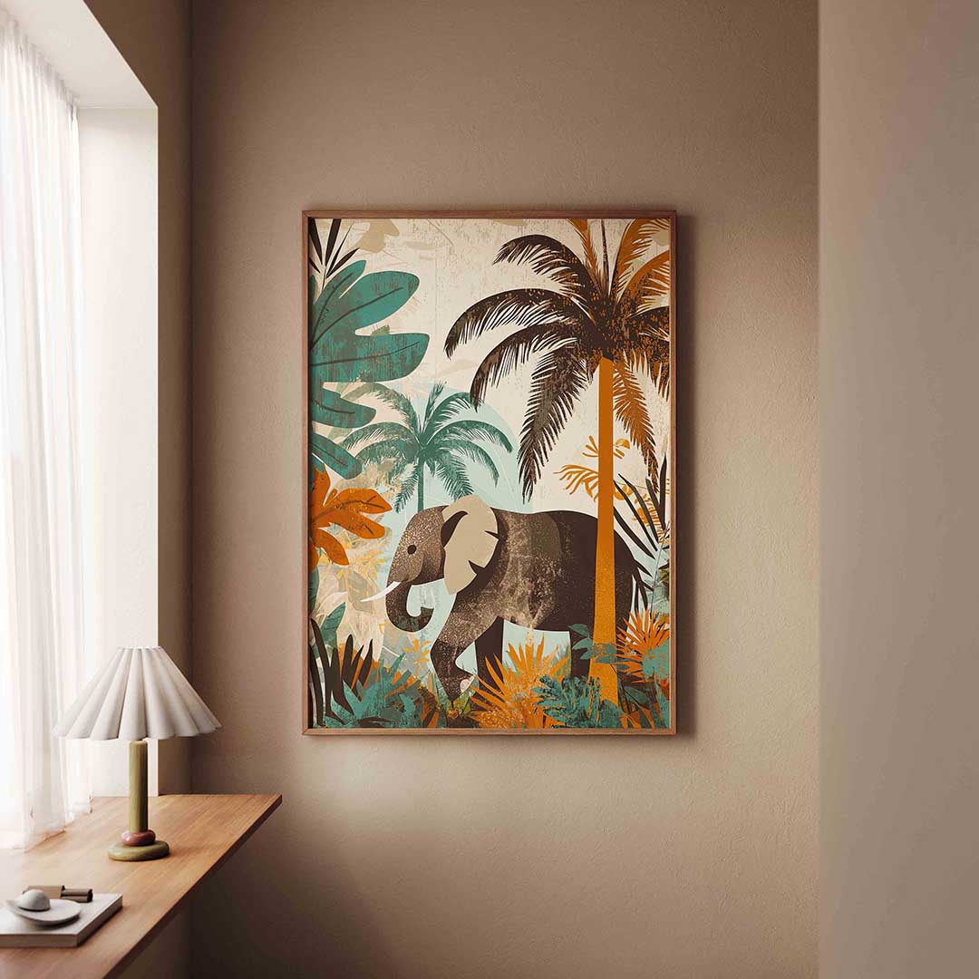 Olifant en palmbomen Poster