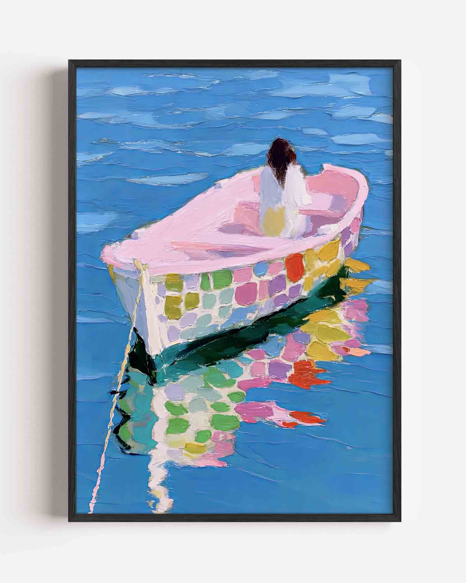 Boot op blauwe zee Poster