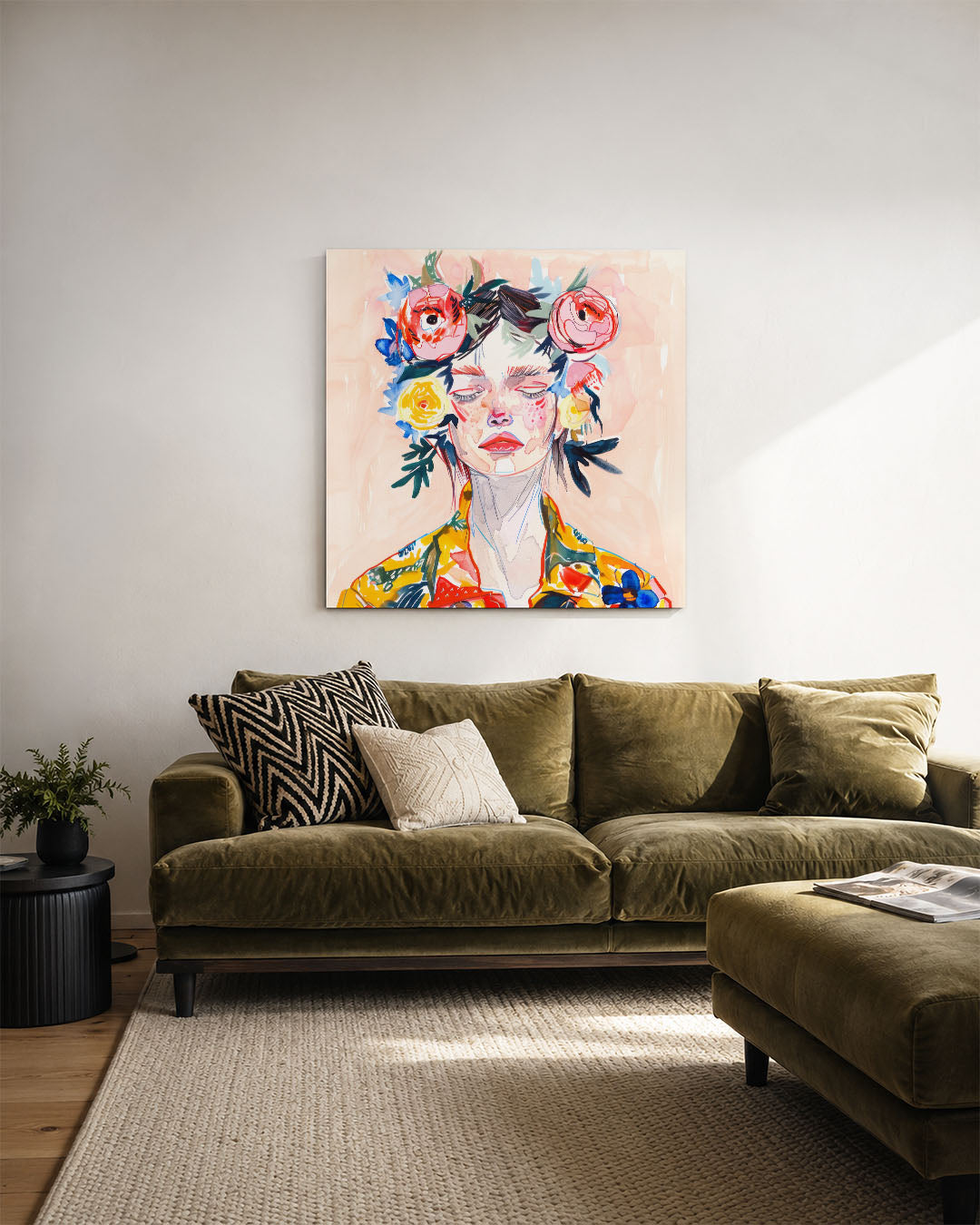 Bloemrijke portret Kunstwerk