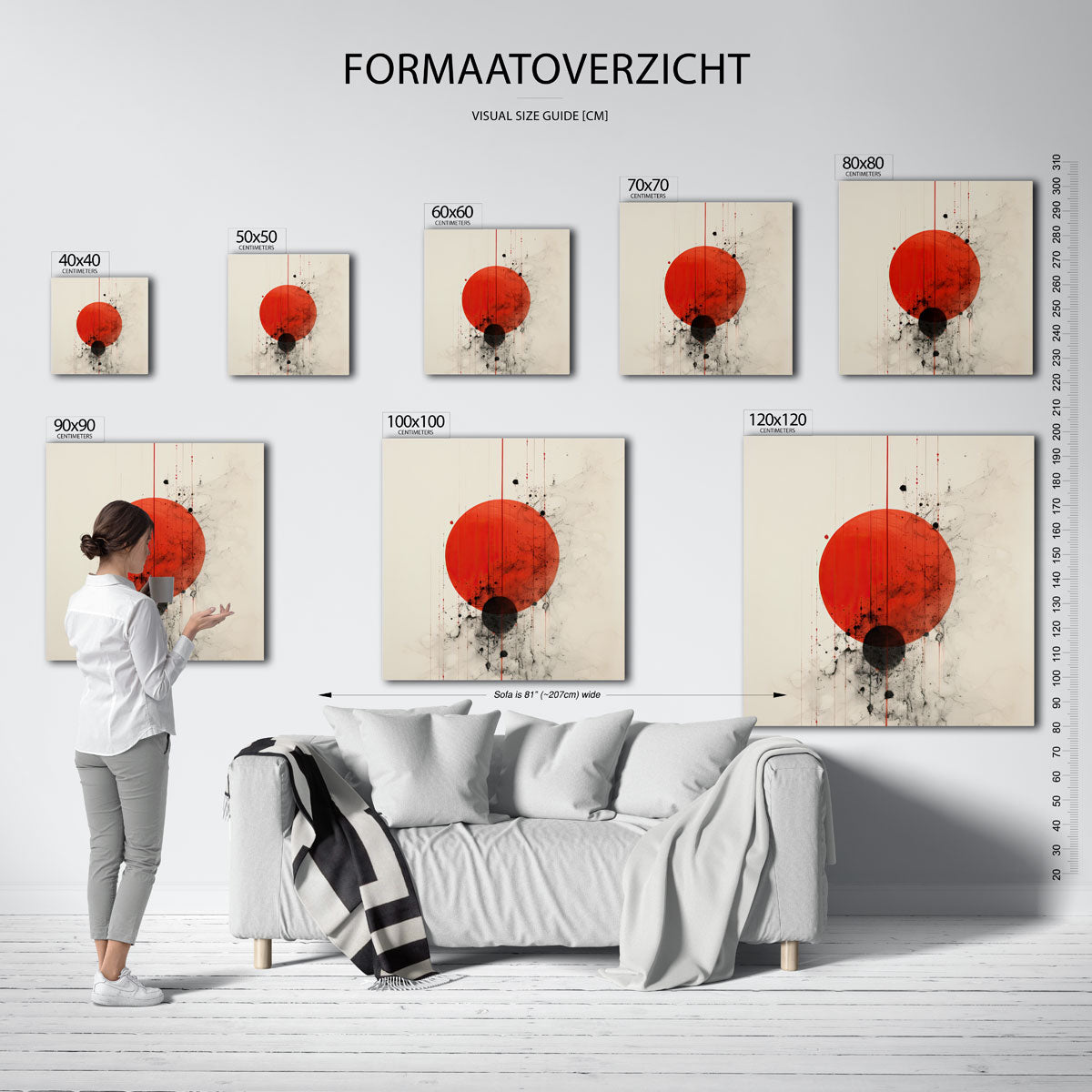 Rode cirkel en zwarte vlekken Poster