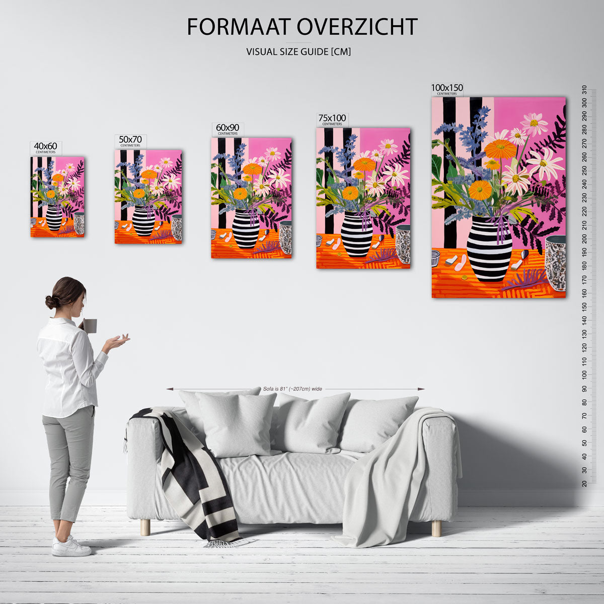 Bloemen in strepenvaas Kunstwerk