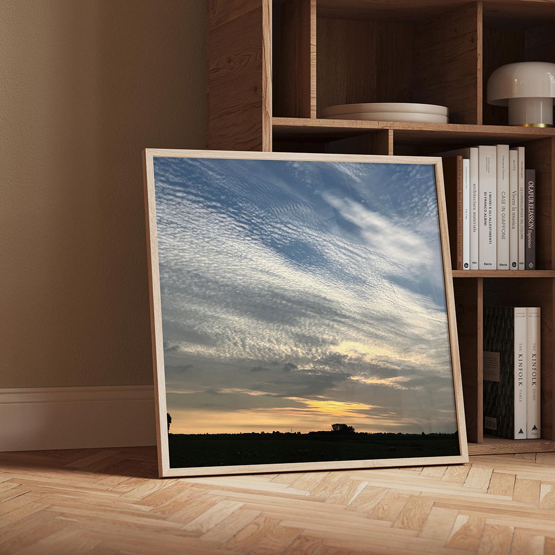 Luchtlandschap bij zonsondergang Poster