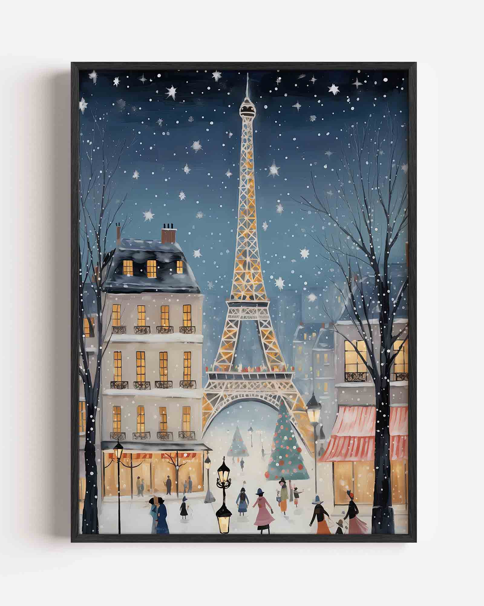 Winterse stad met toren Poster