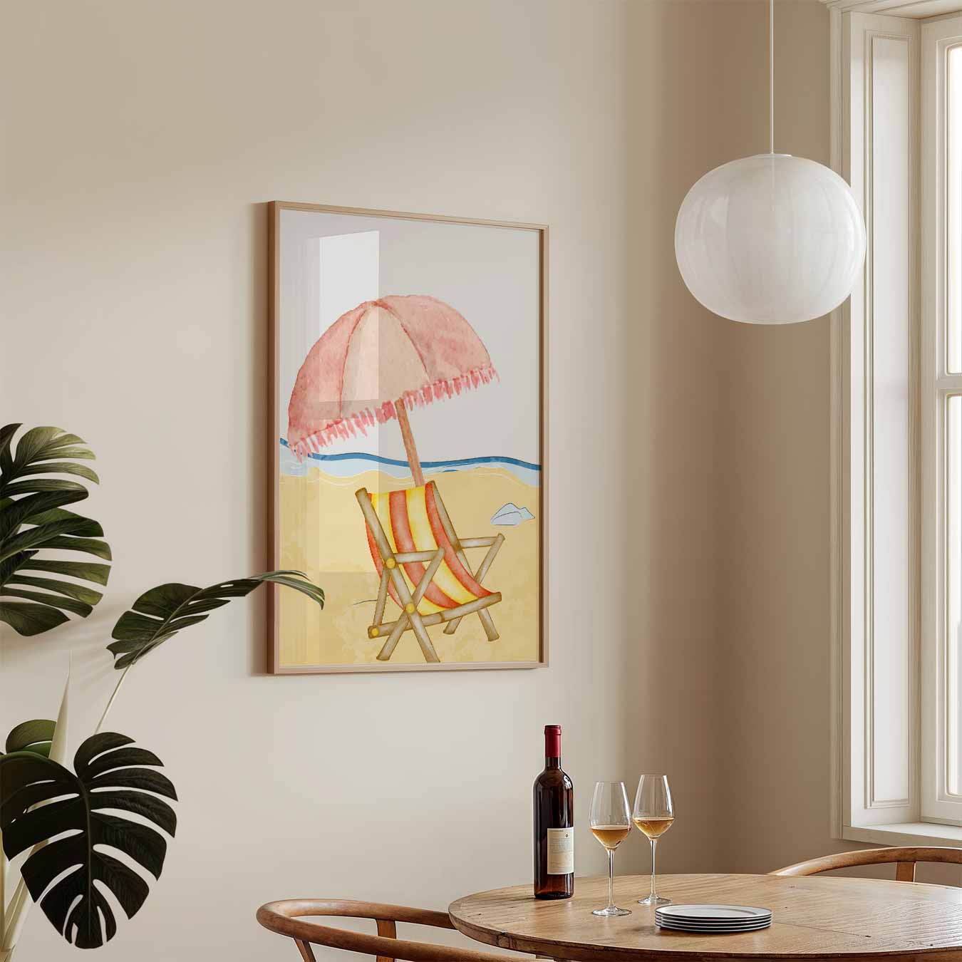 Strandstoel met Parasol Poster-WallArtistic