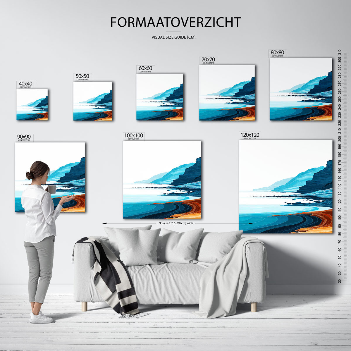 Kustlijn met blauwe en oranje tinten Poster