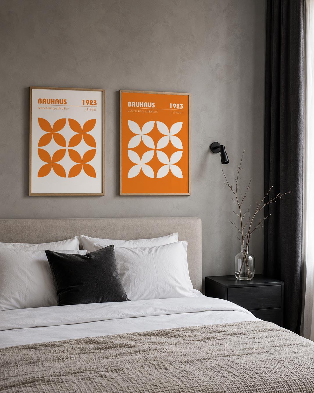 Oranje bloemvormen Posterset