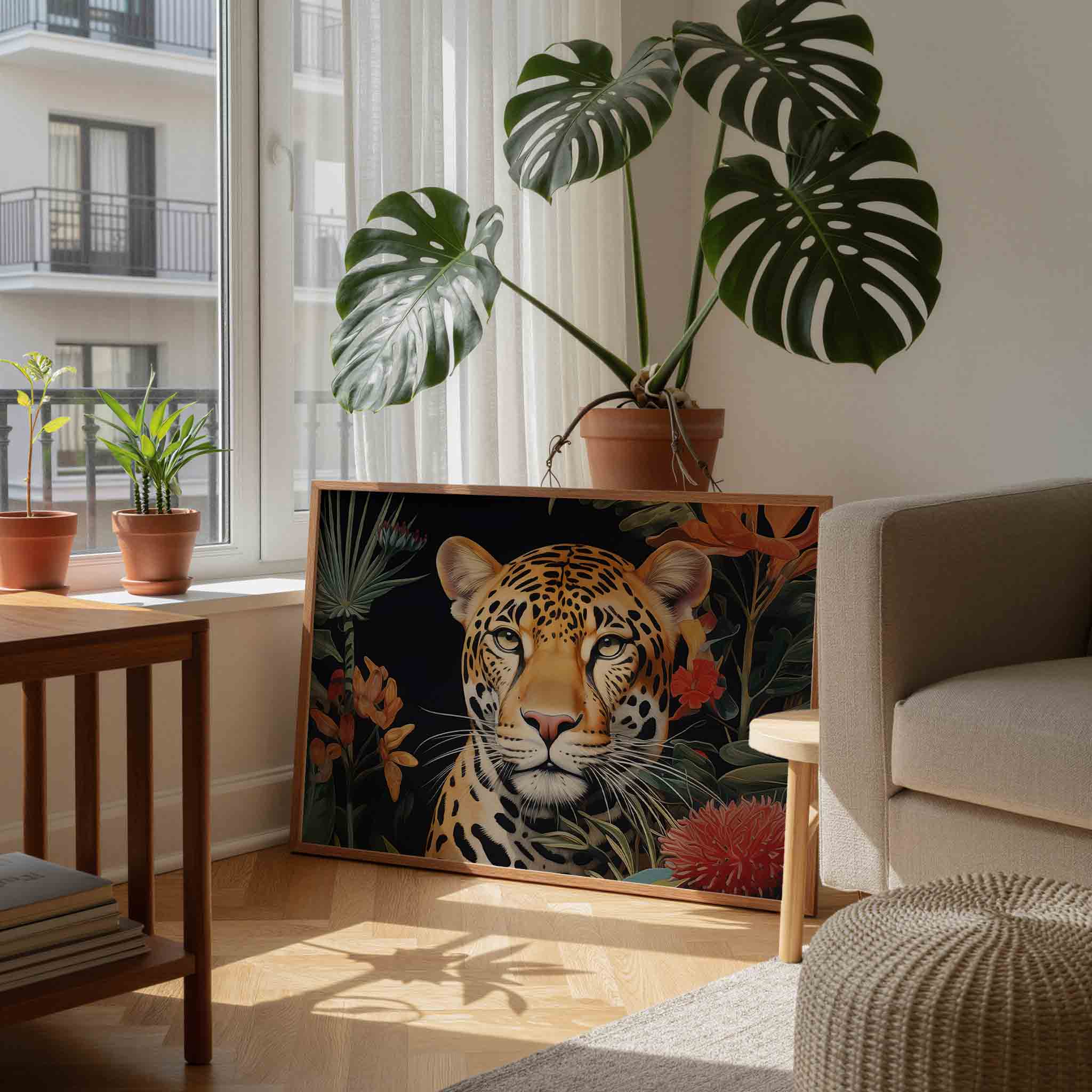 Luipaard met bloemen Poster