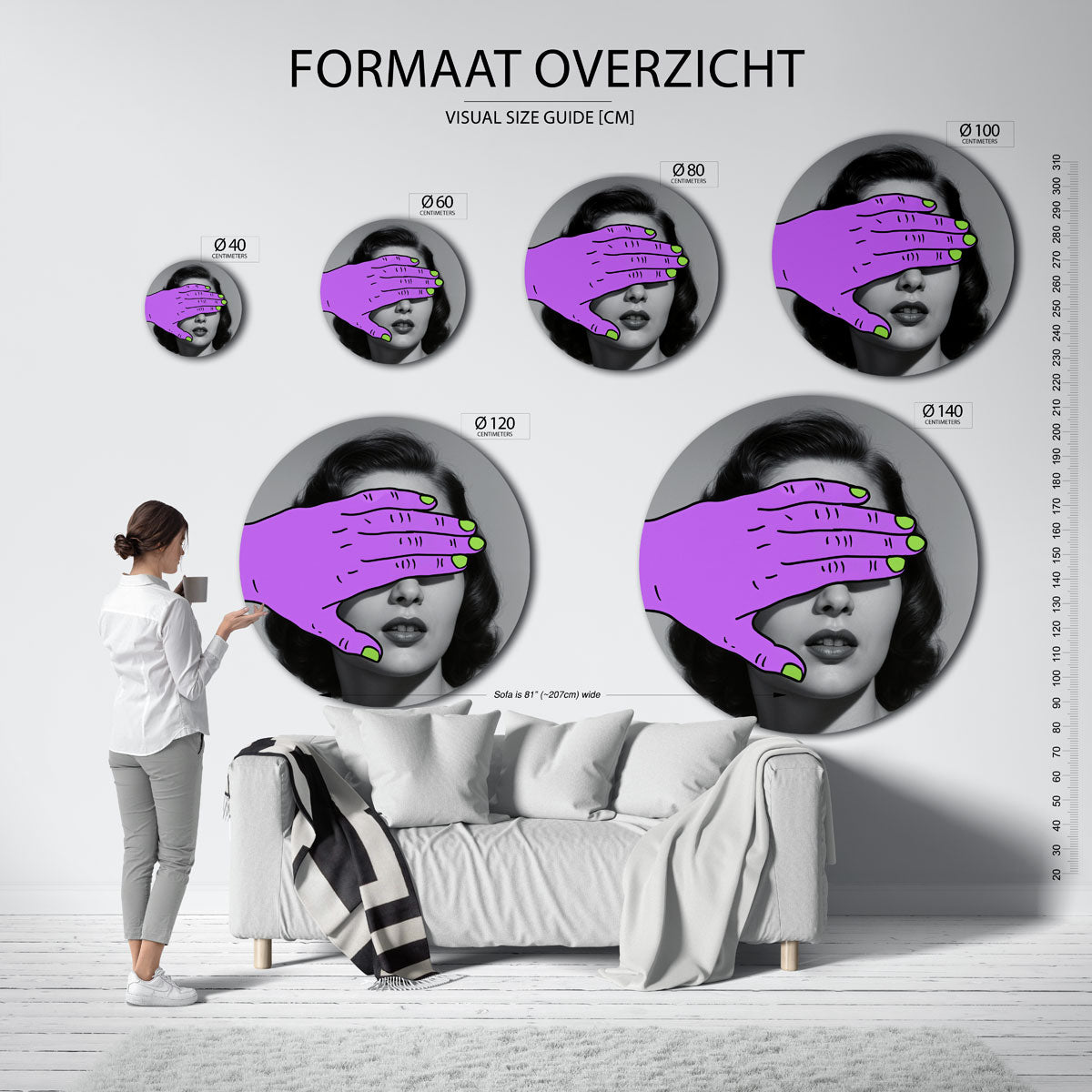 Vrouw met paarse hand Muurcirkel