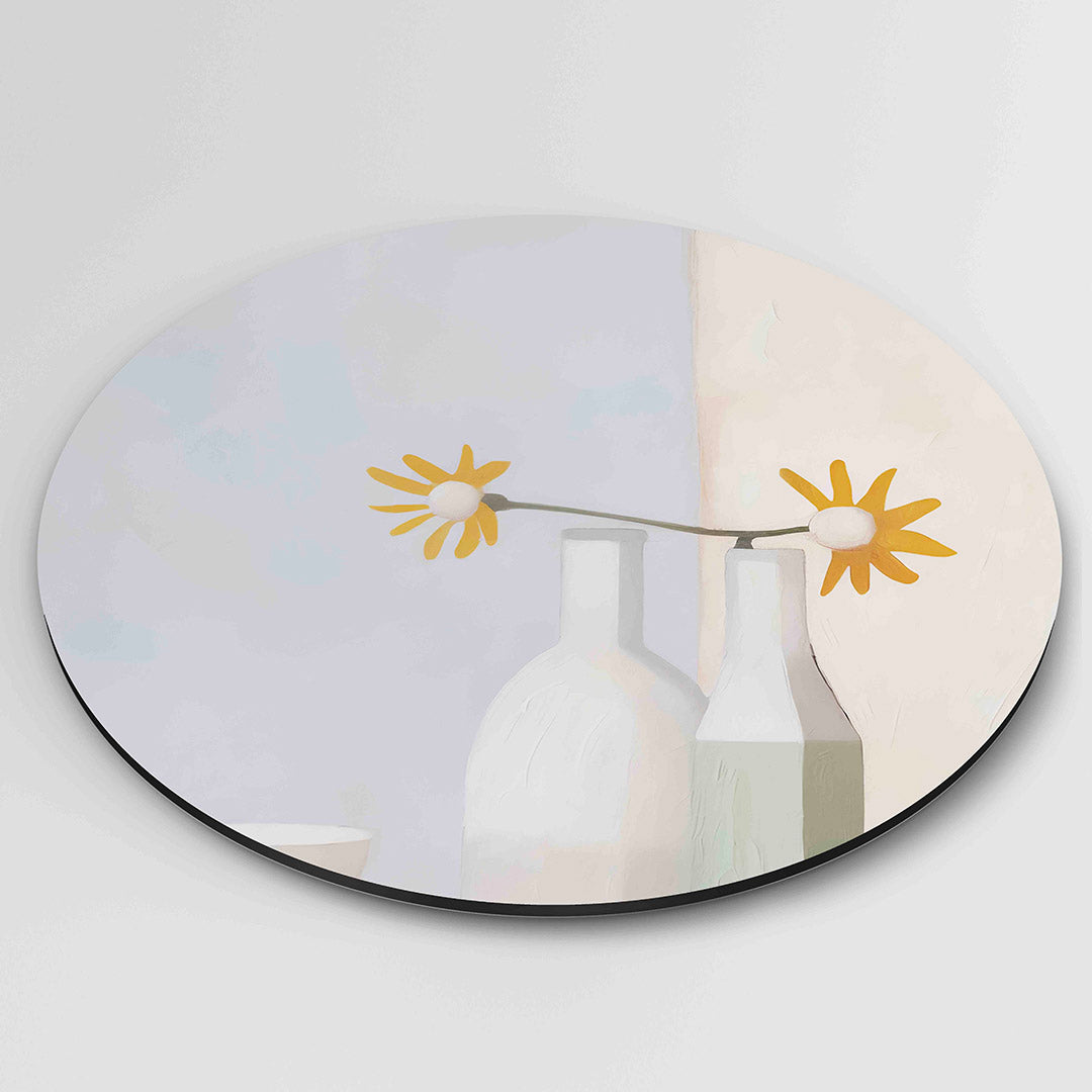 Stilleven met bloemen en flessen Muurcirkel