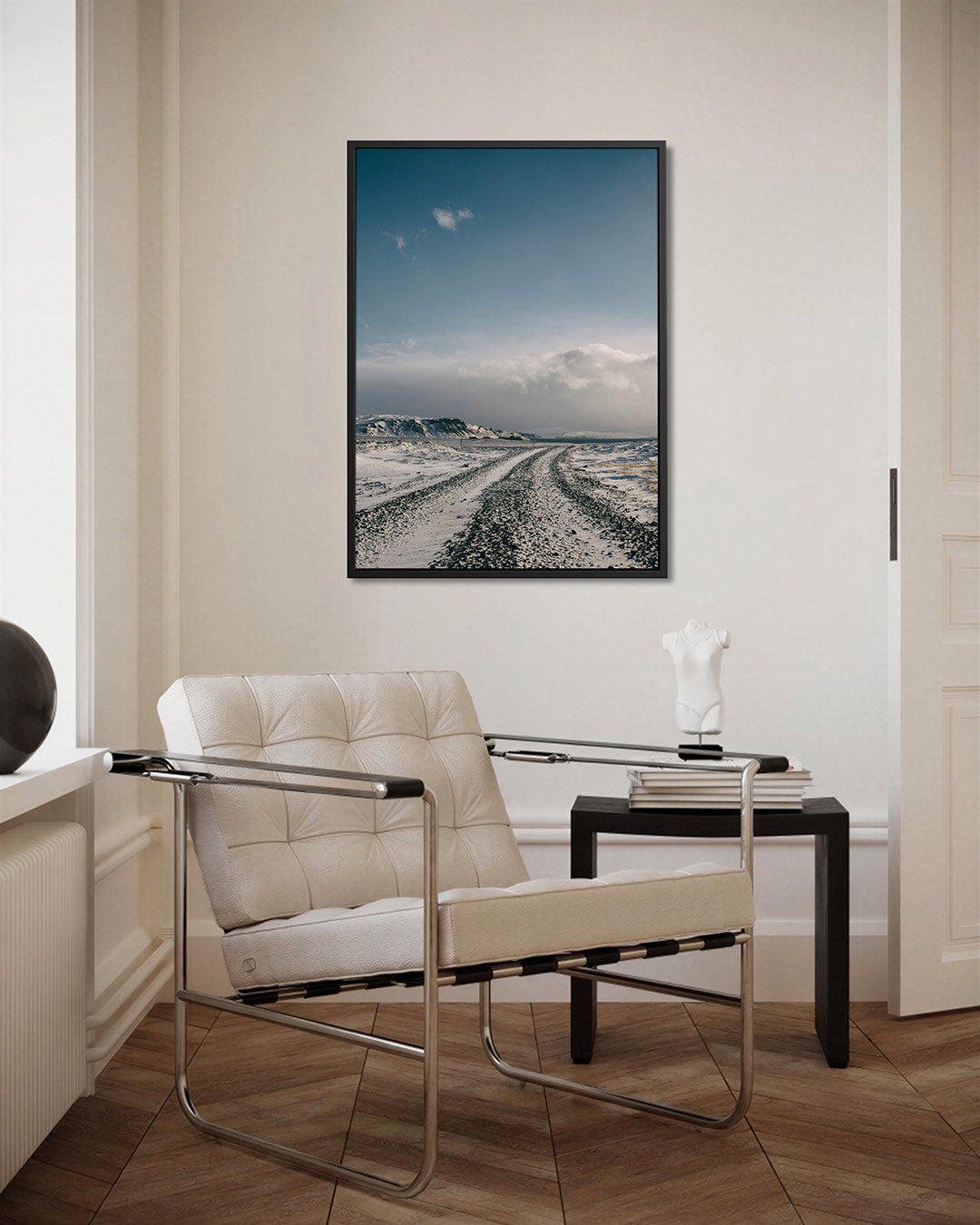 Winterse landschap weg Kunstwerk