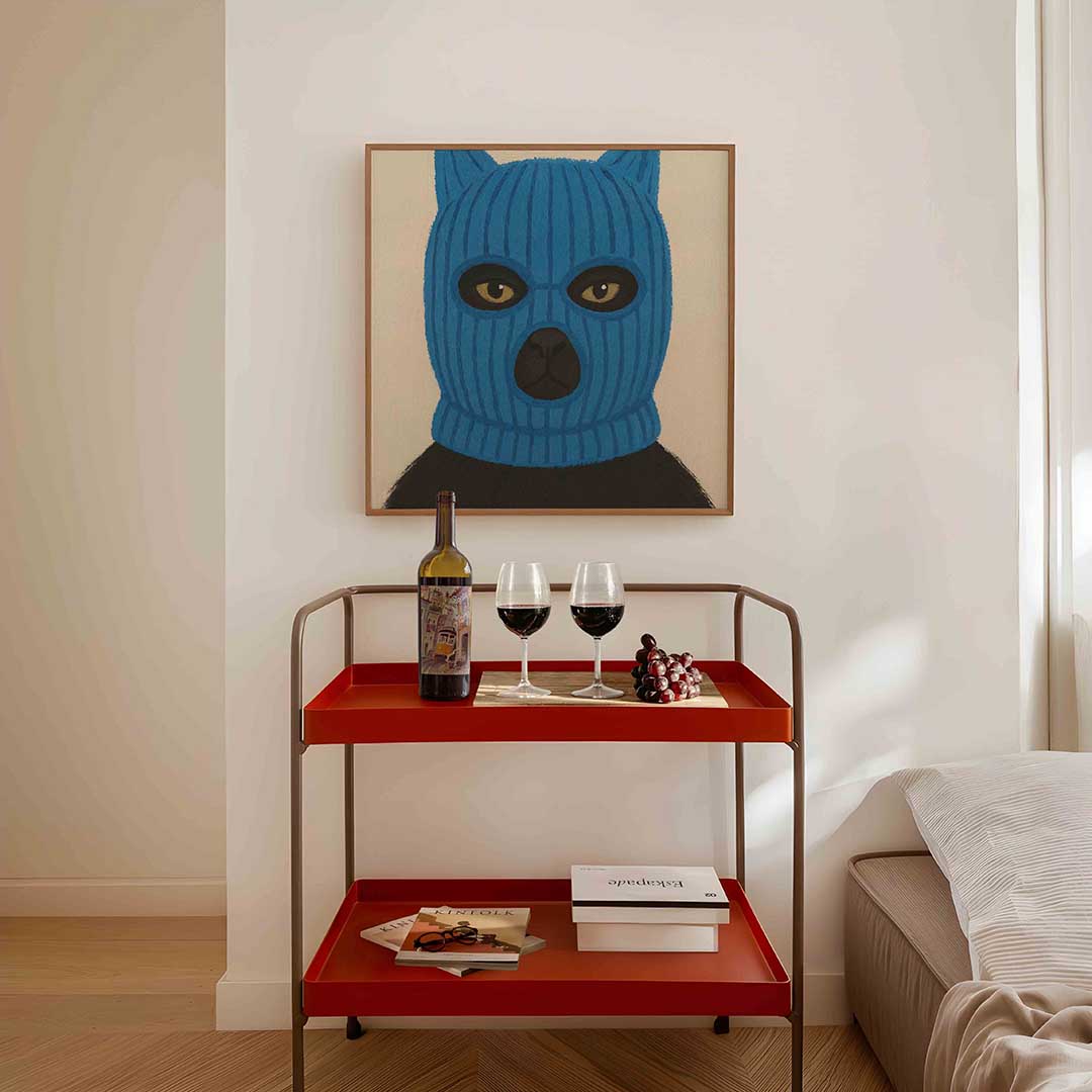 Kat met blauwe masker Poster