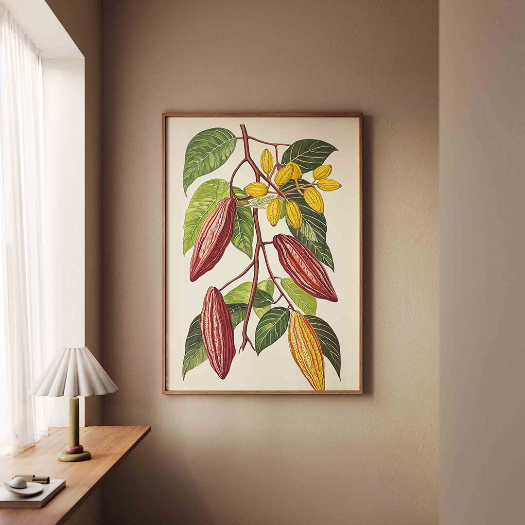 Cacaobonen en bladeren Poster