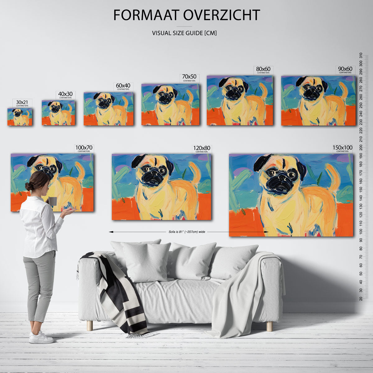 Mopshond met kleurrijke achtergrond Poster