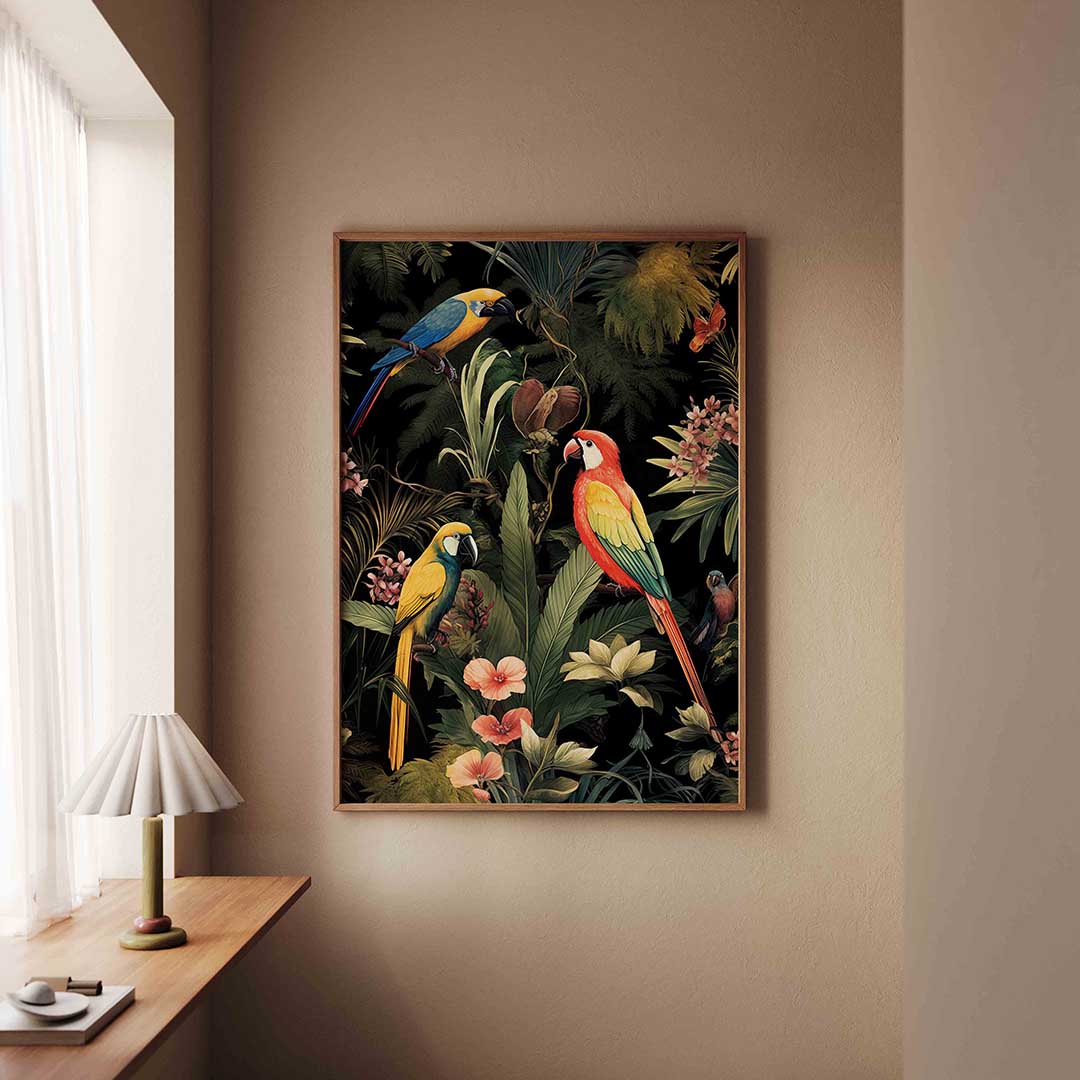 Papegaaien en planten Poster