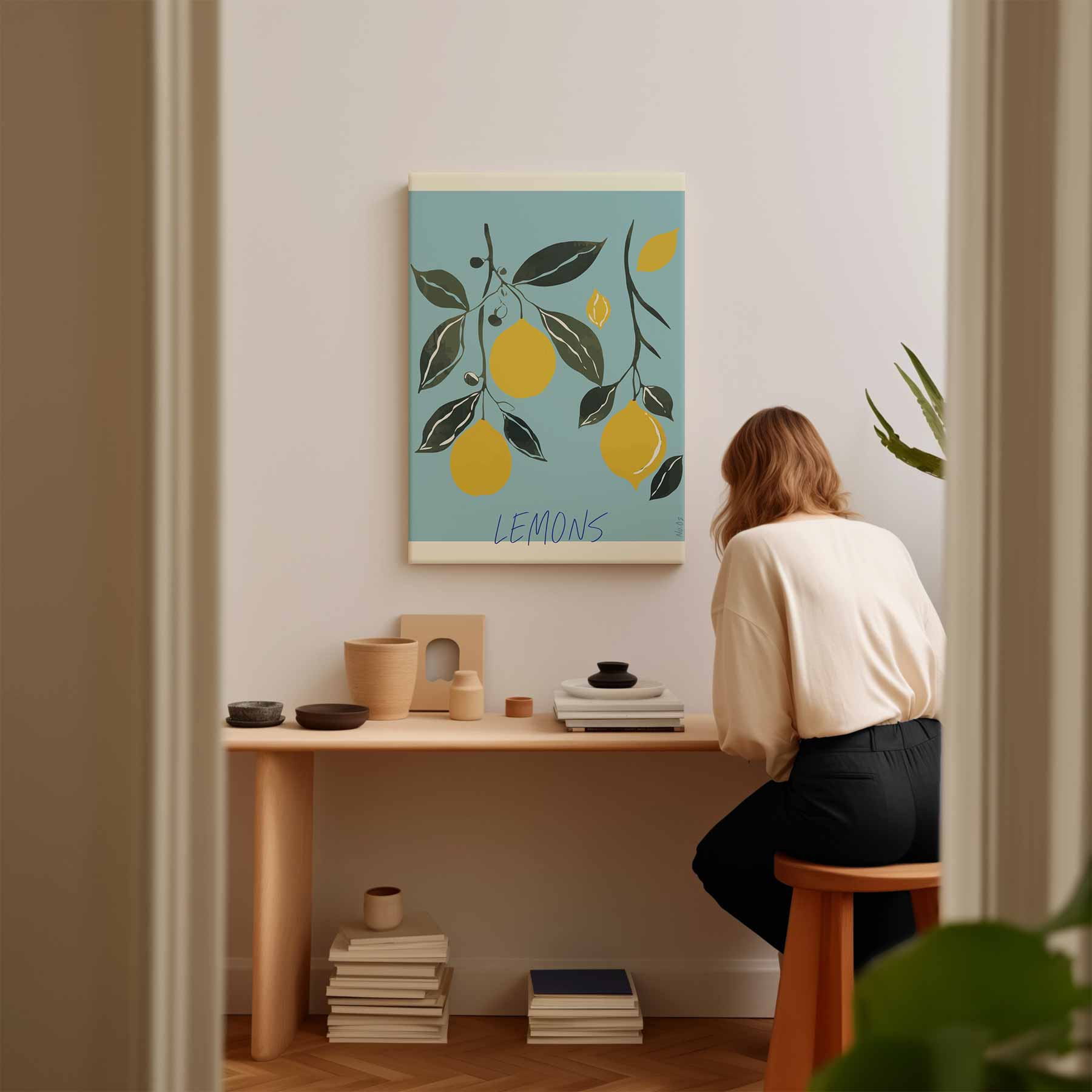 Citroenen aan de Tak Kunstwerk-canvas-dibond-plexiglas-wanddecoratie-WallArtistic
