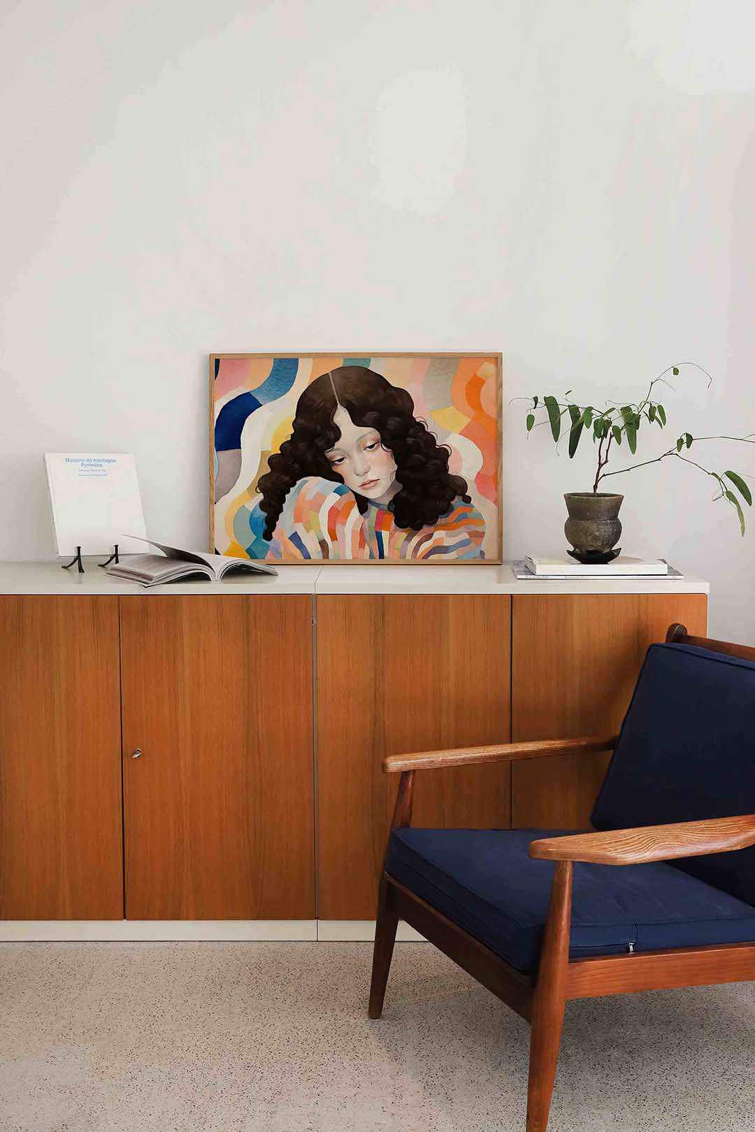 Vrouw met golvende achtergrond Poster