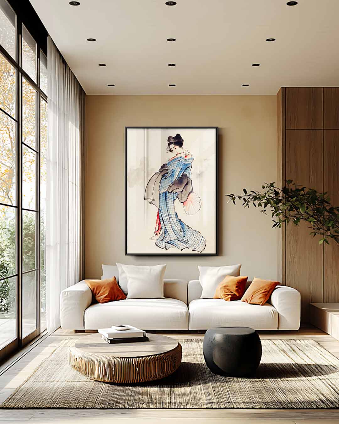Japanse Vrouw in Kimono Kunstwerk-canvas-dibond-plexiglas-wanddecoratie-WallArtistic