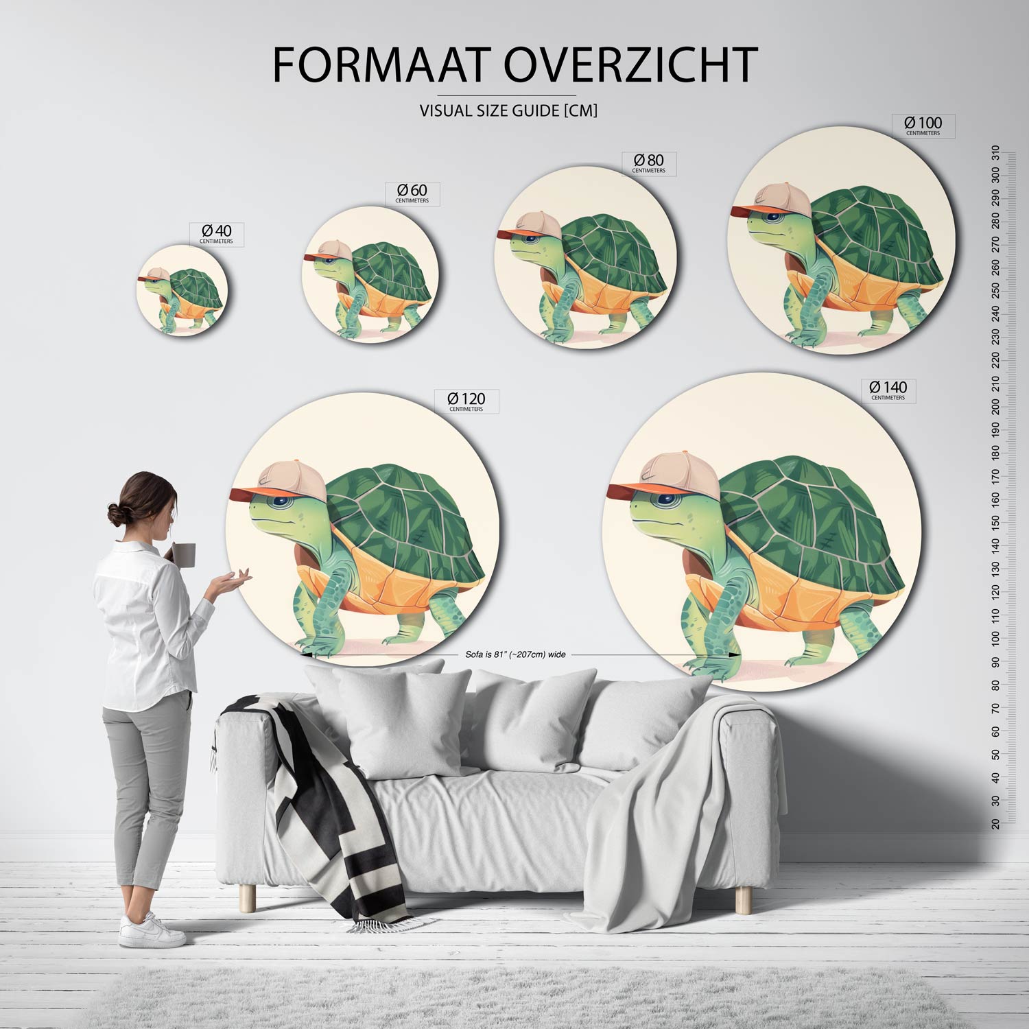 Schildpad met pet Muurcirkel