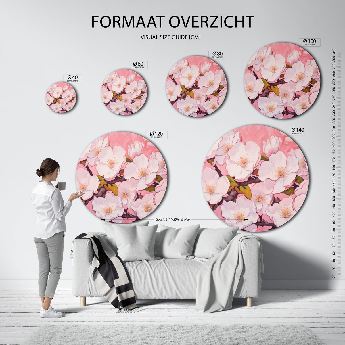 Bloesem op roze Muurcirkel