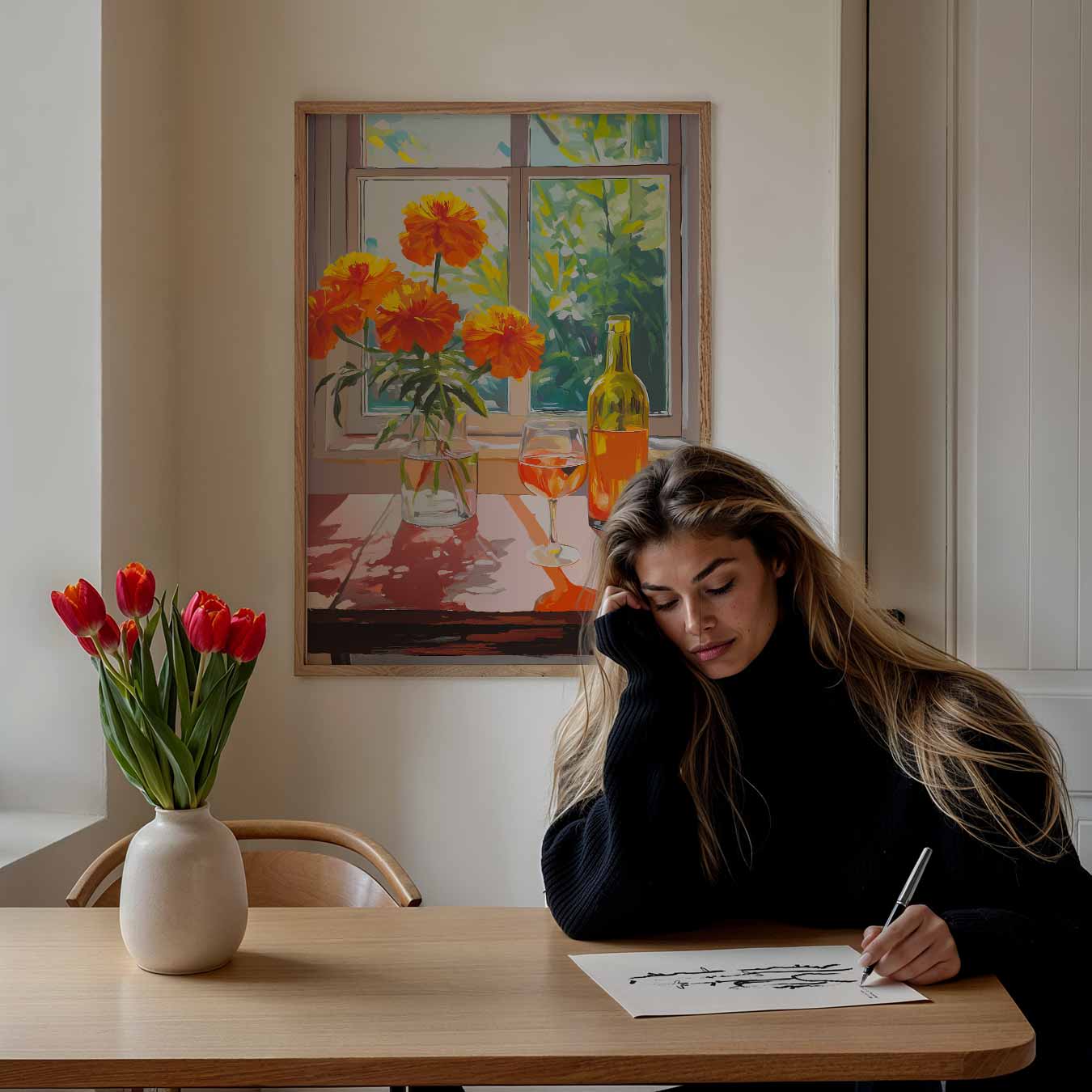 Zomerse Bloemen en Wijn Poster-WallArtistic
