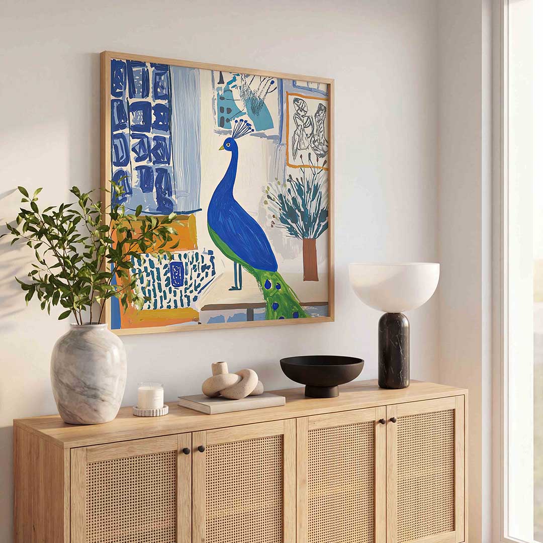 Pauw met blauwe accenten Poster