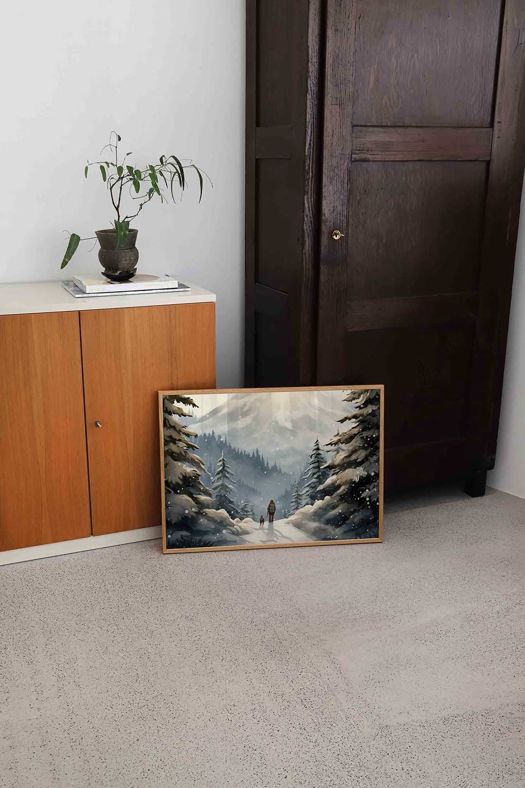 Winterlandschap met wandelaar Poster