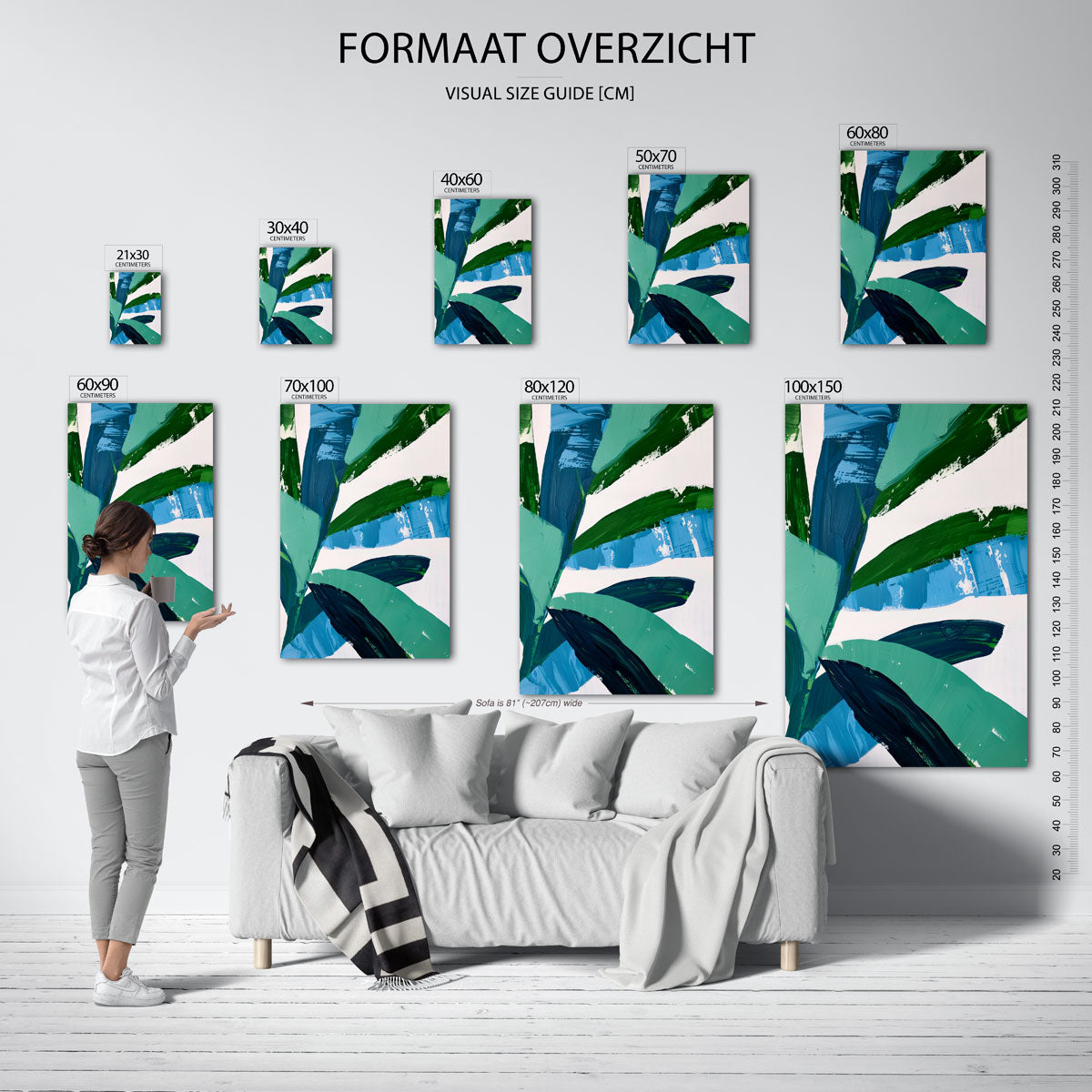 Bladmotief in blauw en groen Poster