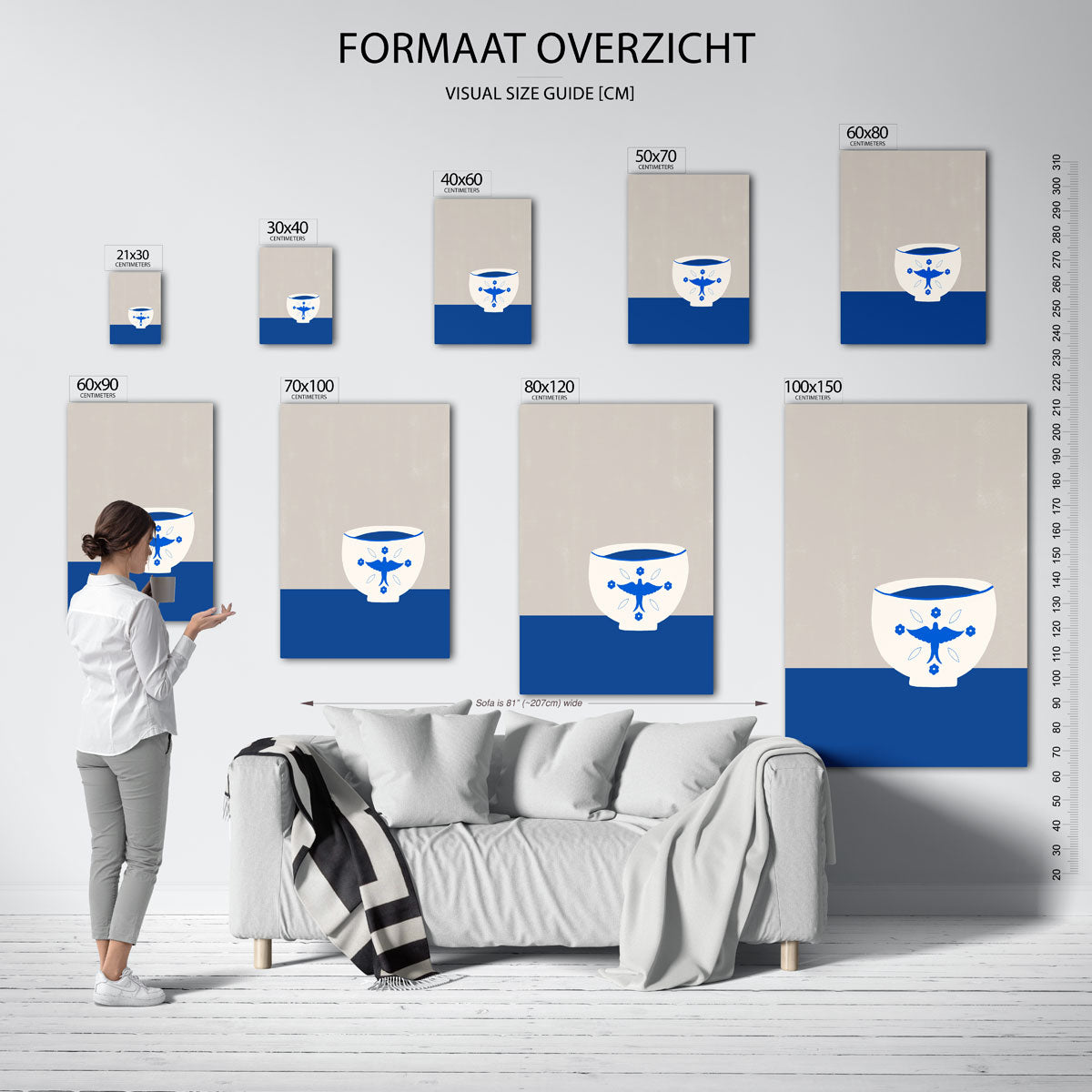 Witte kom met blauwe vogel Poster