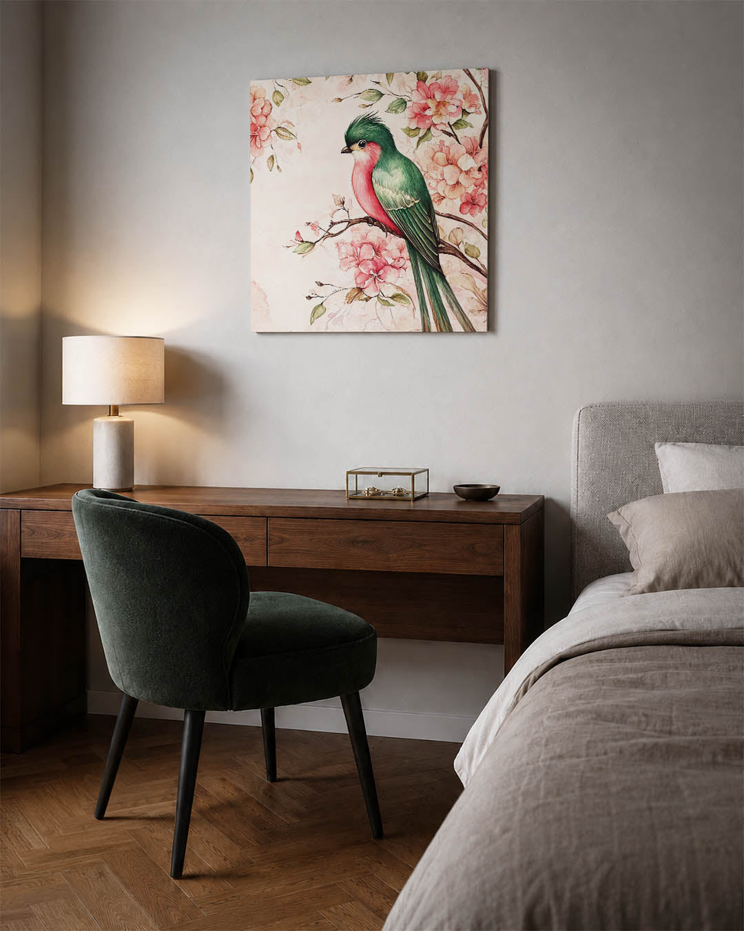 Vogel en bloemen Kunstwerk