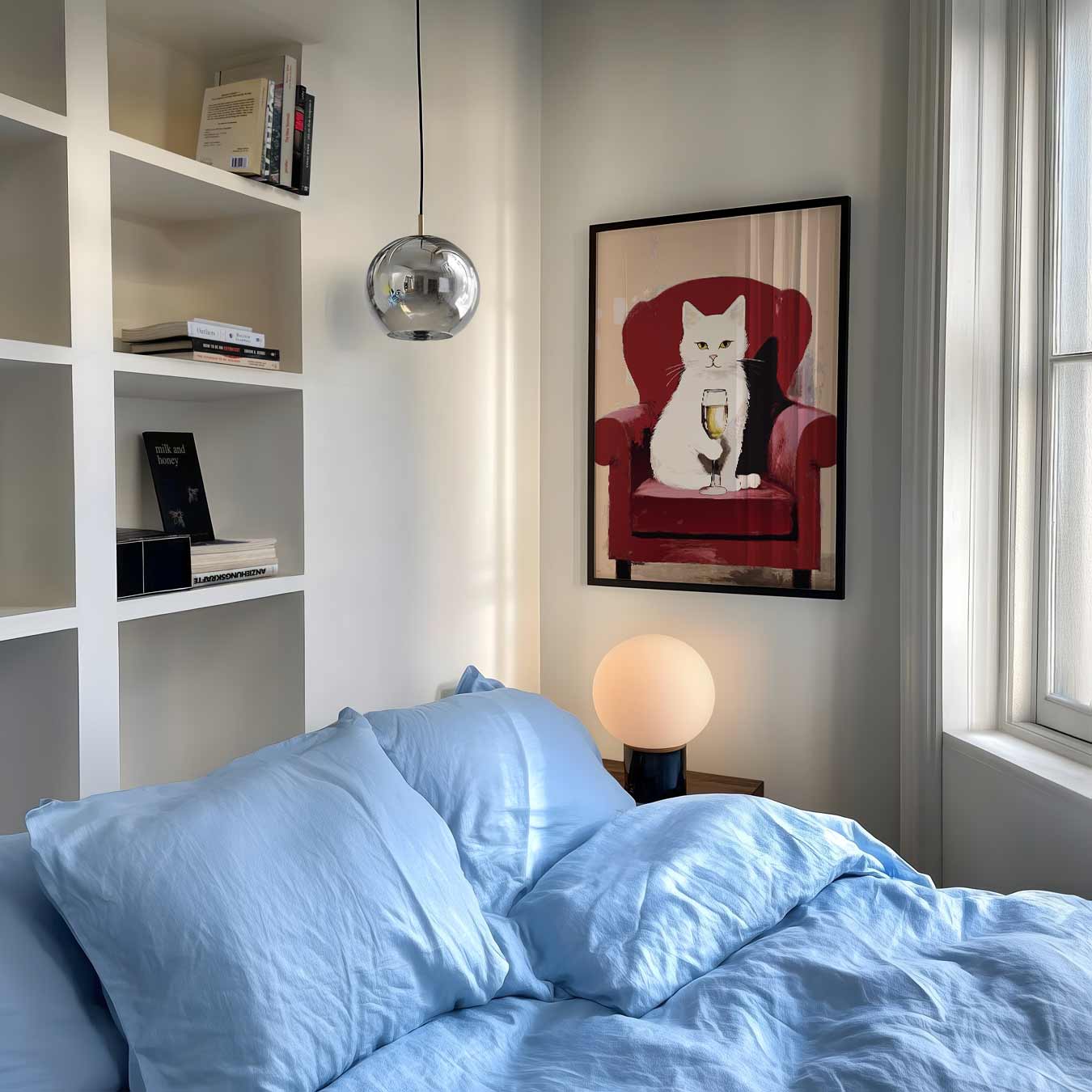 Relaxte Kat met Champagne Poster-WallArtistic