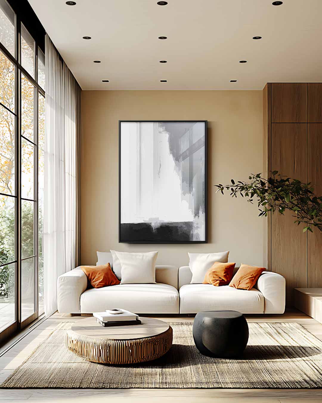 Stijlvolle Grijstinten Abstractie Kunstwerk-canvas-dibond-plexiglas-wanddecoratie-WallArtistic