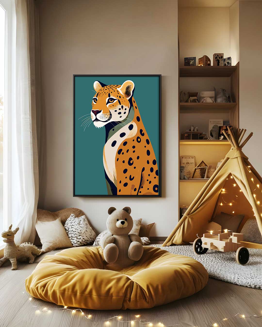 Majestueuze Luipaard op Turkooise Achtergrond Kunstwerk