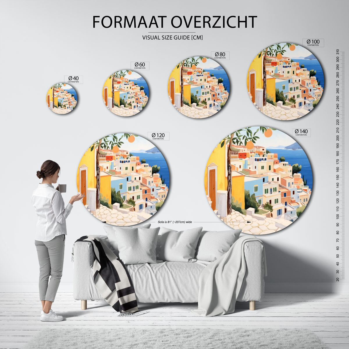 Mediterrane huizen en zee Muurcirkel