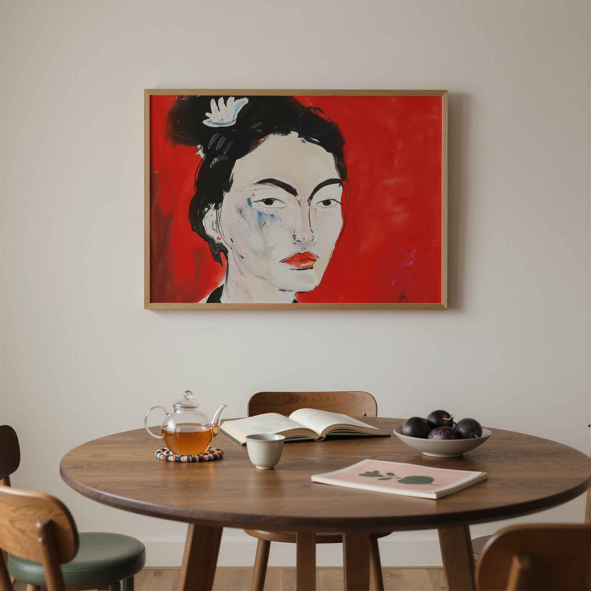 Portret met rode achtergrond Poster