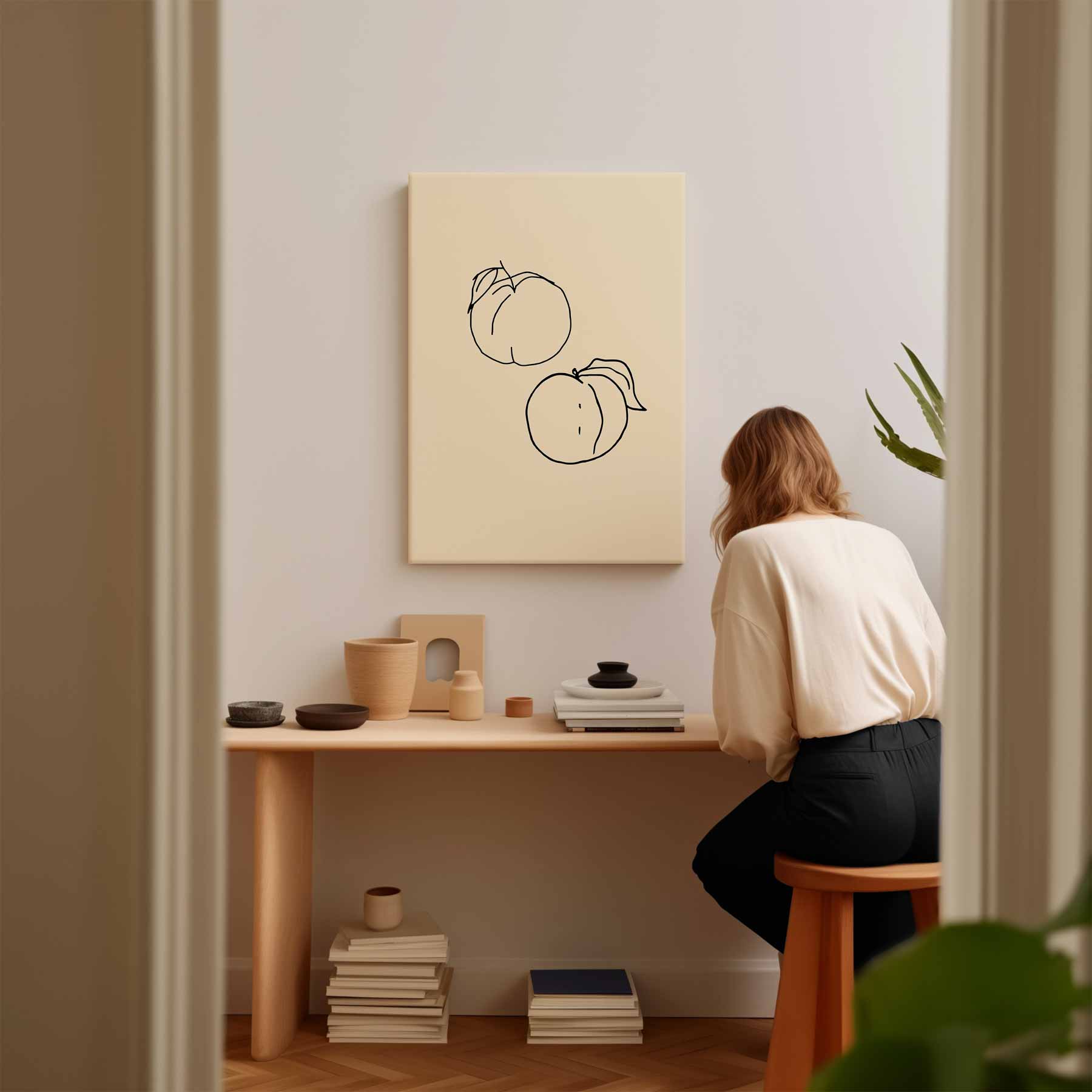 Lijndansende Perziken Kunstwerk-canvas-dibond-plexiglas-wanddecoratie-WallArtistic