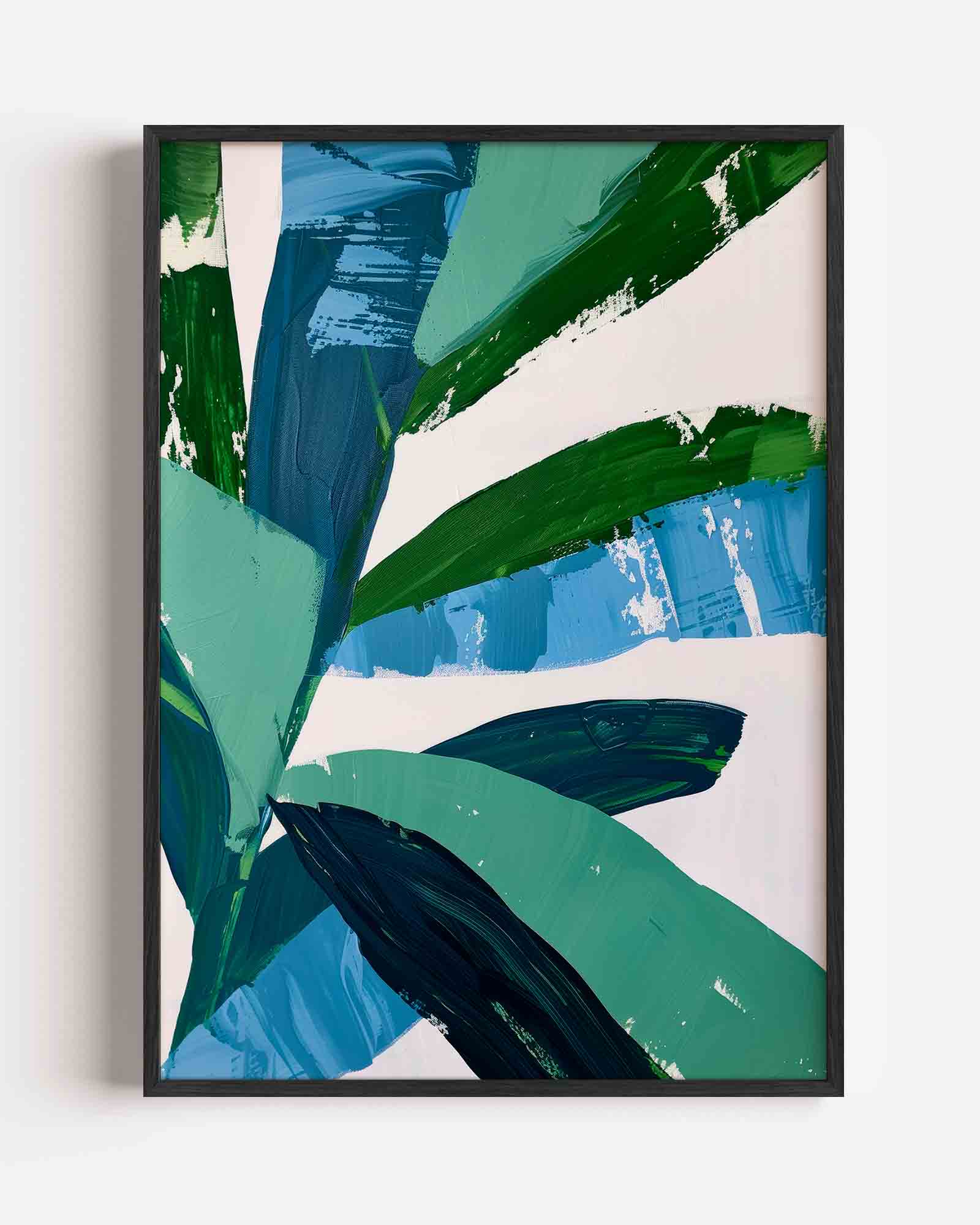 Bladmotief in blauw en groen Poster